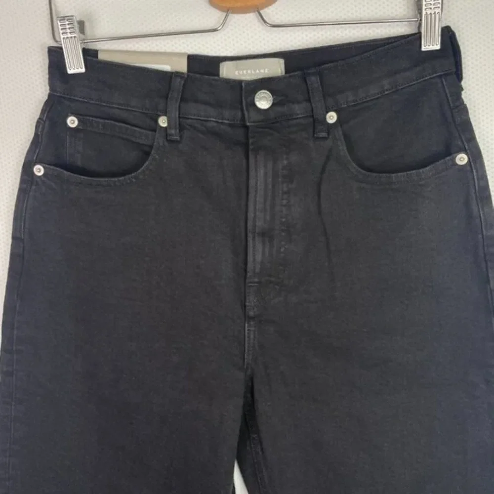 Everlane The Way High Straight Leg Organic Cotton Jean Coal Black Short 28